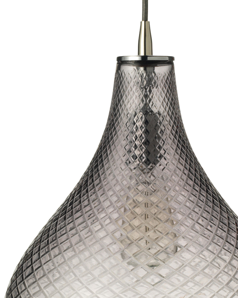 large cut glass curved pendant - grey