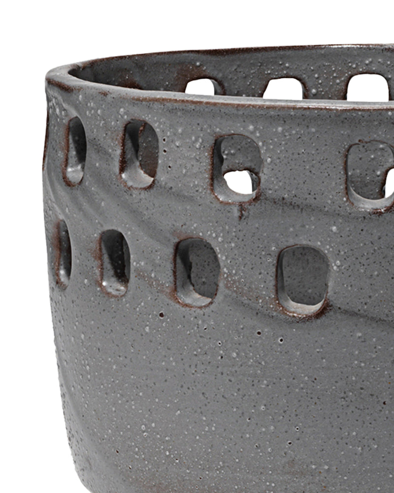 large perforated pot grey