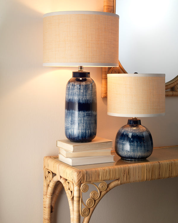 Batik Table Lamp Blue and Cream - Large