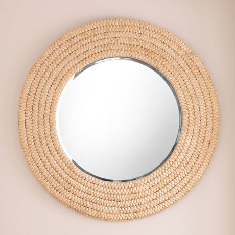 Jamie Young Round Brown Leather Small Mirror