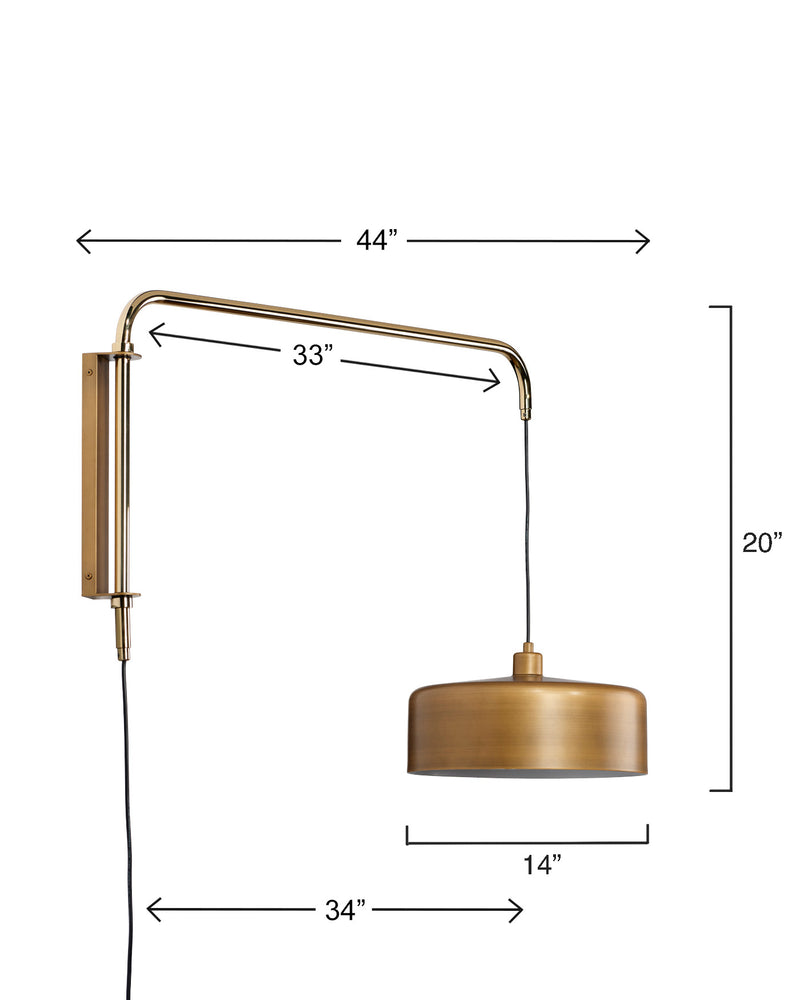 Jeno Swing Arm Wall Sconce, Small - Brass