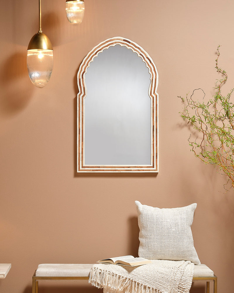 bardot medium bone & wood mirror
