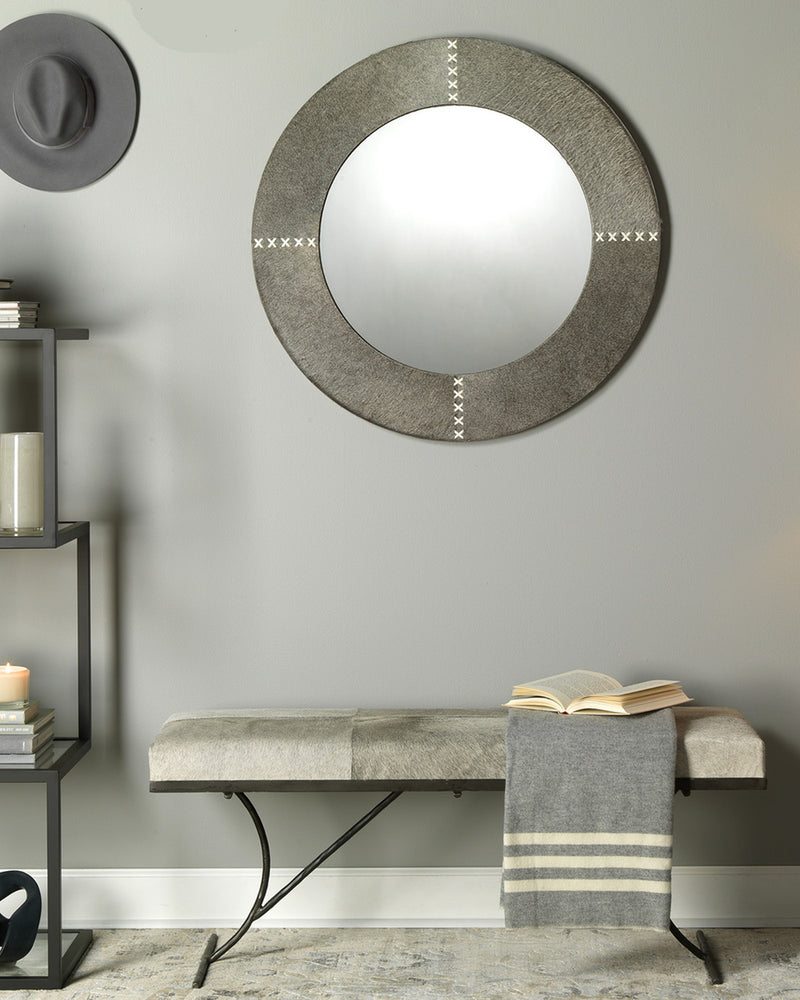 round cross stitch mirror grey hide