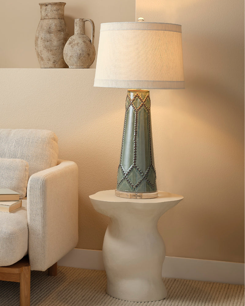 hobnail table lamp teal