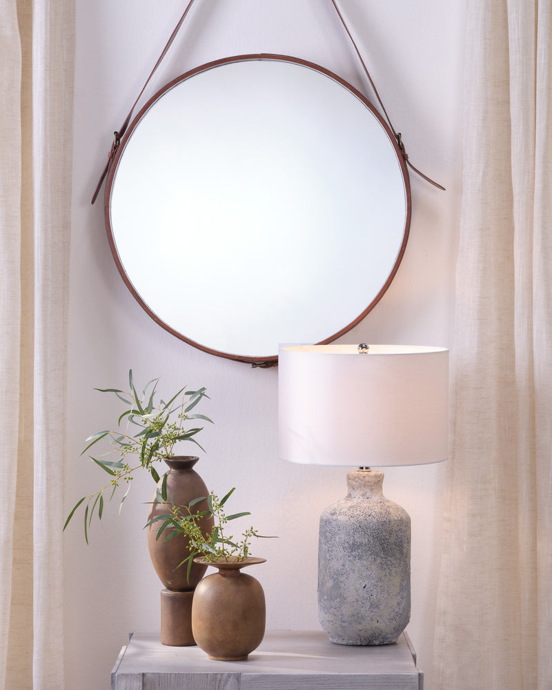 Round leather strap shop mirror
