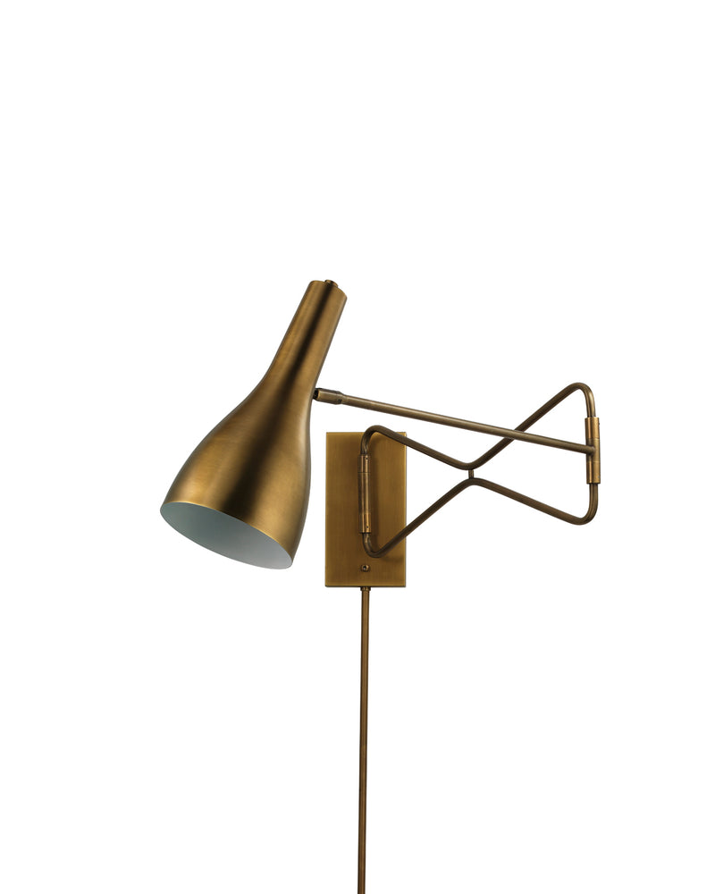 lenz swing arm sconce brass