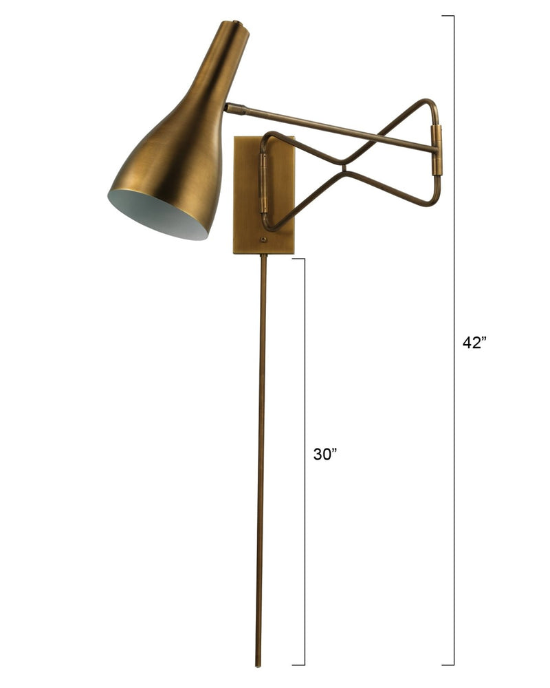 lenz swing arm sconce brass