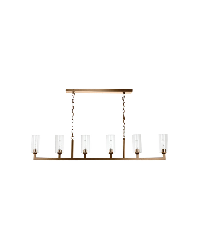 linear 6 light chandelier antique brass