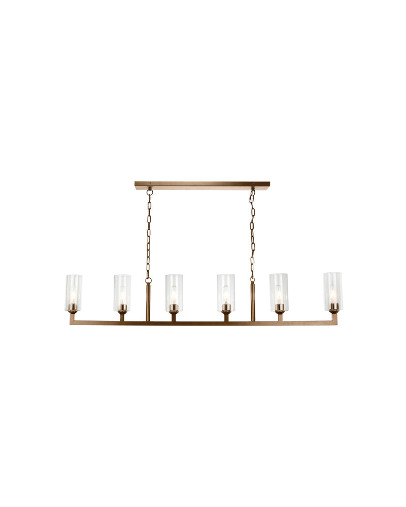 linear 6 light chandelier antique brass