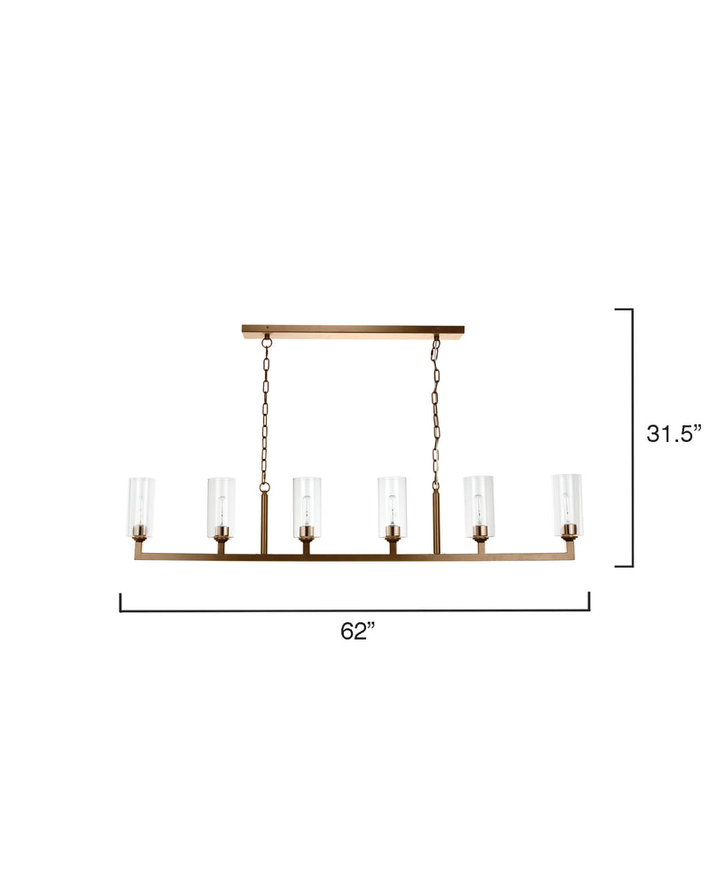 linear 6 light chandelier antique brass