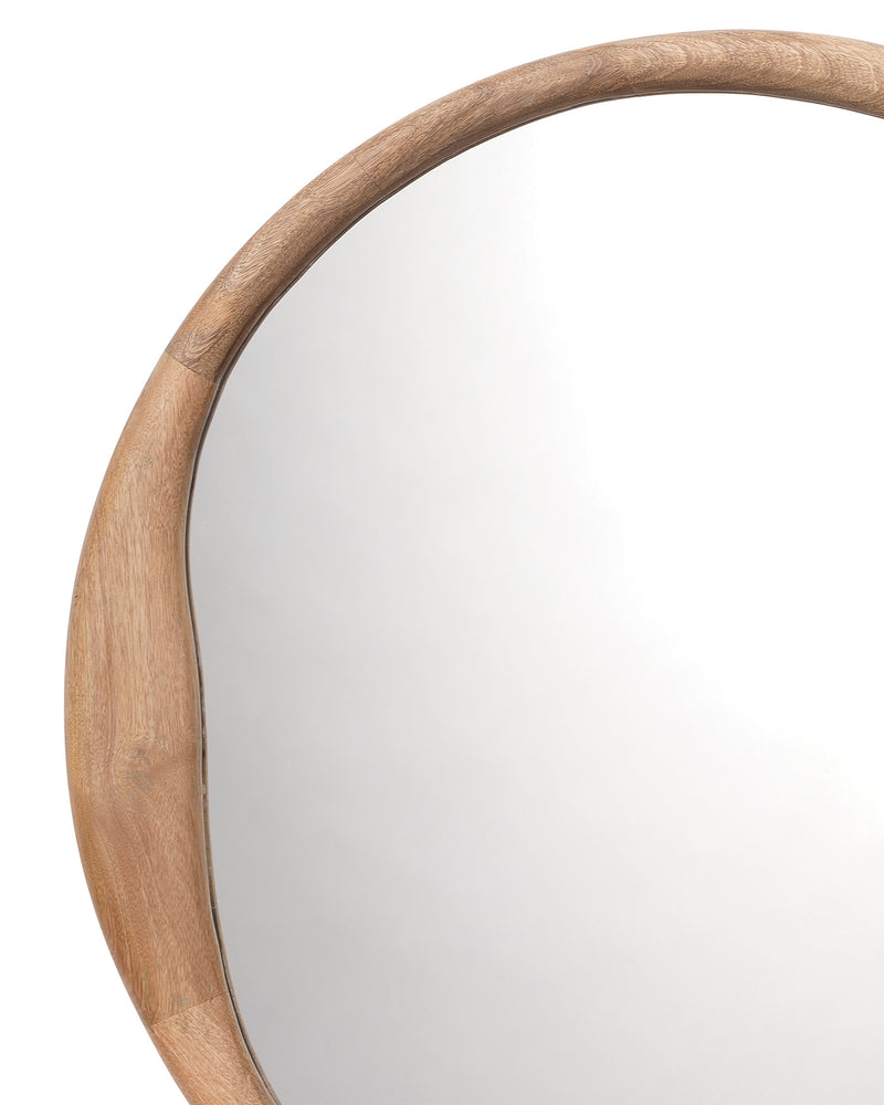 organic round mirror natural wood