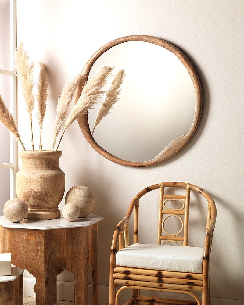 organic round mirror natural wood