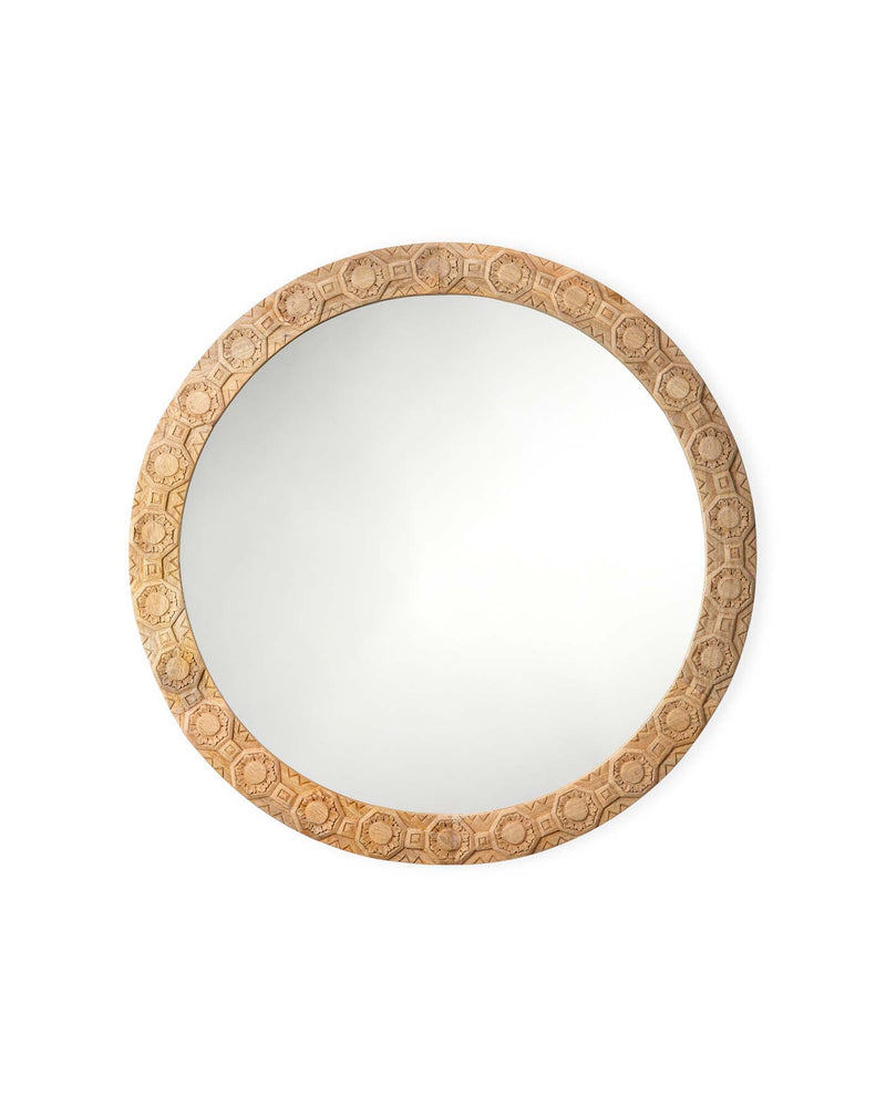 relief carved round mirror