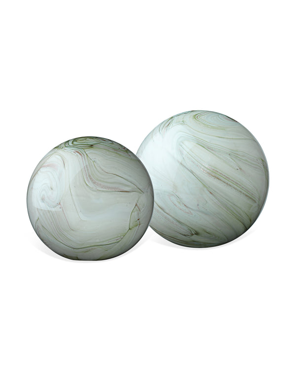 Sage Swirl Cosmos Glass Spheres (set of two)