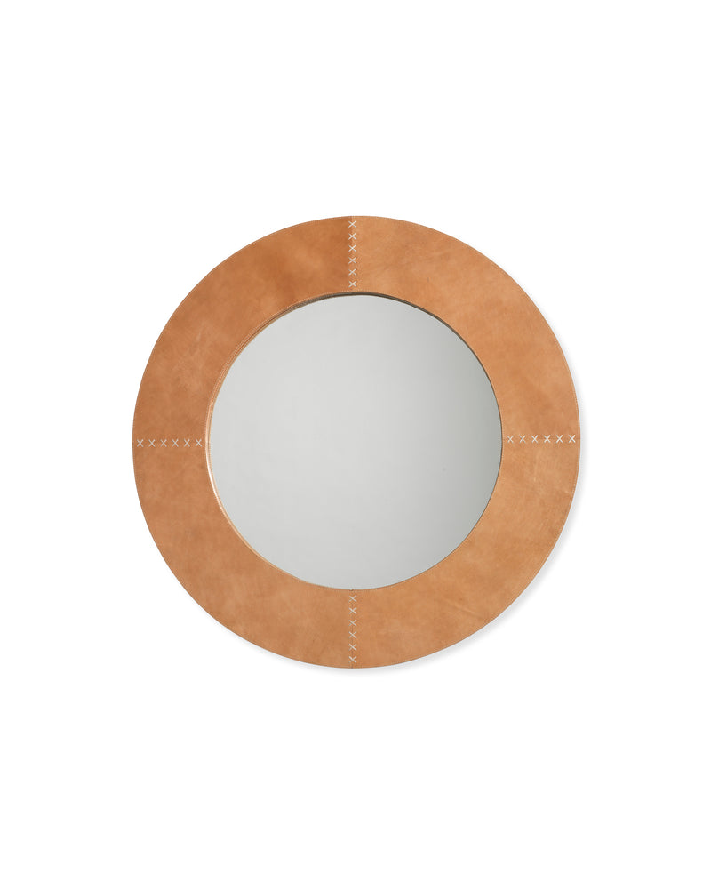 round cross stitch mirror buff leather