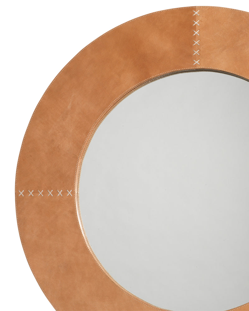 Jamie Young Round Brown Leather Small Mirror