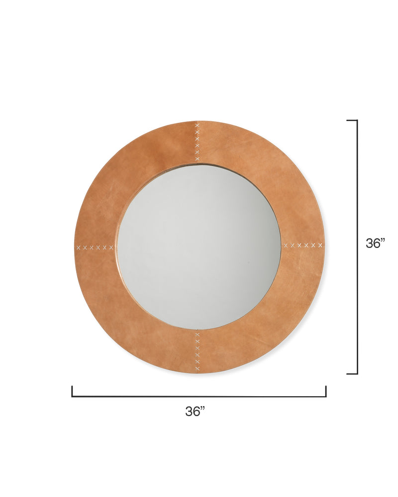 round cross stitch mirror buff leather