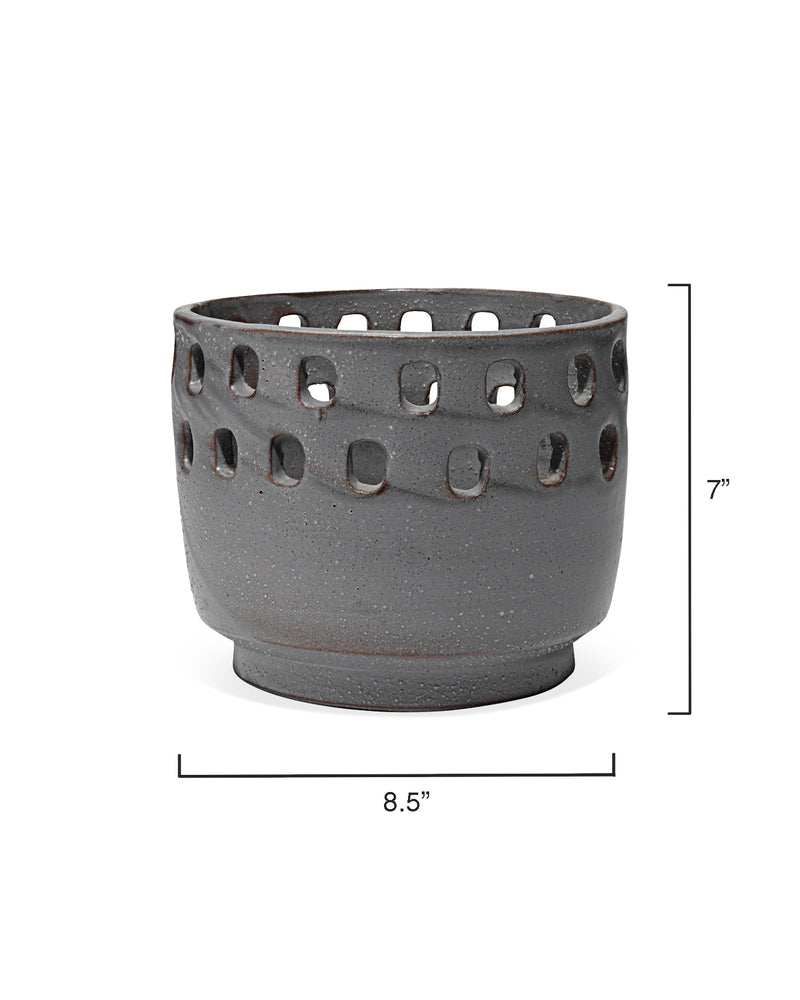 large perforated pot grey