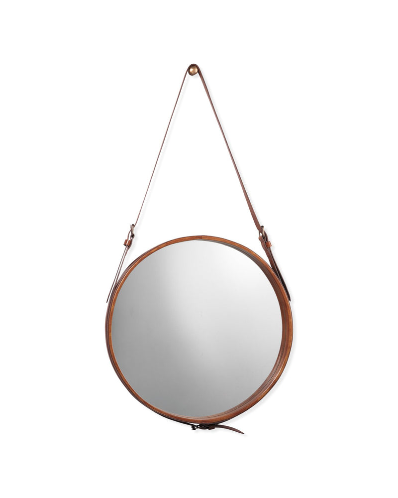 round mirror leather - large